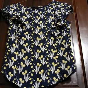 Navy tulip pattern flutter sleeve blouse XS